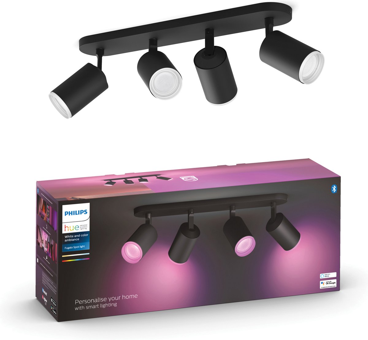 Philips hue fugato opbouwspot - wit en gekleurd licht - 4-spots - zwart
