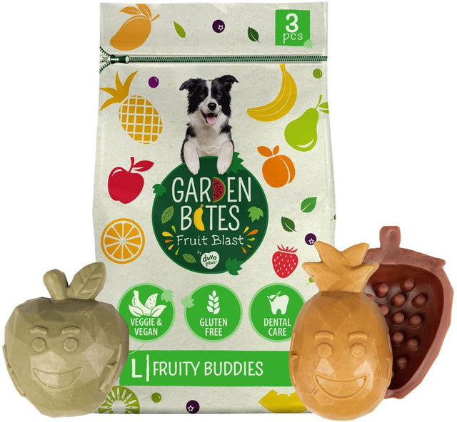 Garden Bites duvoplus – Fruity Buddies Hundesnacks – Hundeleckerlis – vegetarisch, glutenfrei – groß, 3 Stück