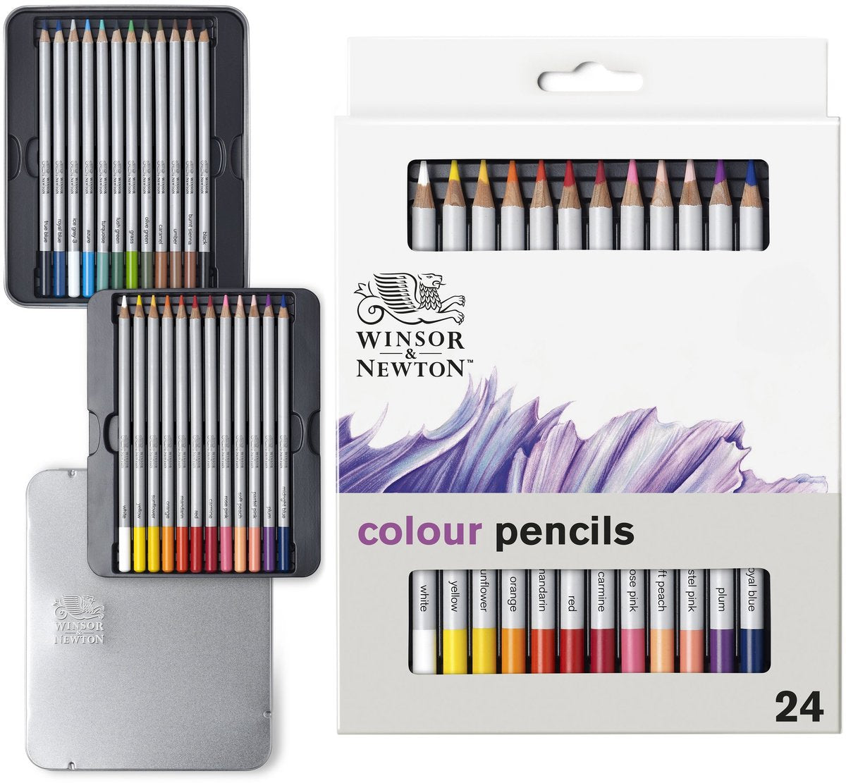Winsor Newton 0490013 Studio Collection Buntstifte-Set, 24-teilig – Dikcores Zeichenstifte auf Wachsbasis in Metalldose