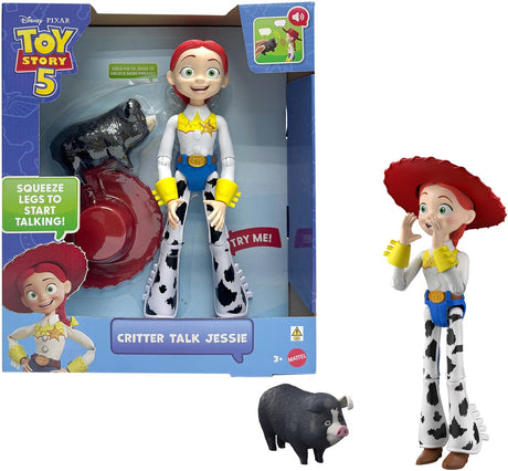 Mattel Disney und Pixar Toy Story 5 Animal Talk Jessie – 30 cm große Actionfigur und JD-Schwein mit 35 Geräuschen – Französisch