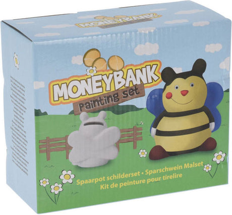 Kaufmanns-Spardose mit kreativem Malspielzeug für Kinder.