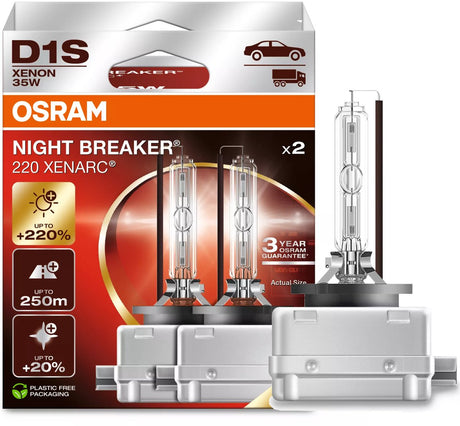 Osram night breaker 220 d1s xenon lamp - xenarc serie - voertuigverlichting - 220% heldere xenonlampen - 250m bereik - 20% witter licht