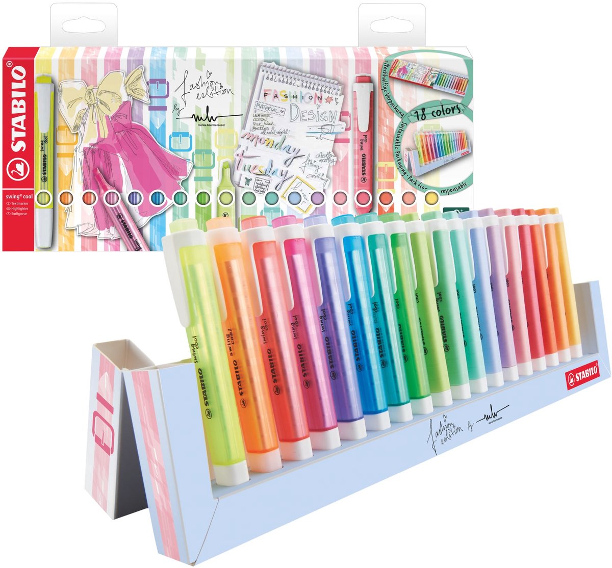 Stabilo Swing Cool – Textmarker – perfekt für unterwegs – Standard-Pastell – Schreibtisch-Set mit 18 Farben