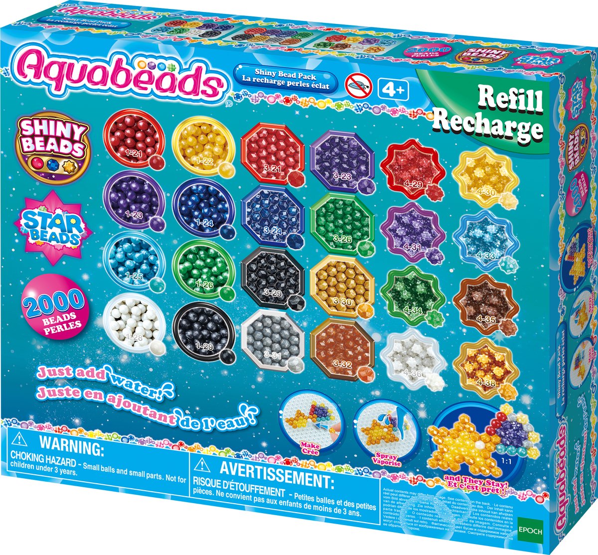 Aquabeads Nachfüllpackung Glanzperlen – 2000 Perlen in 24 Farben