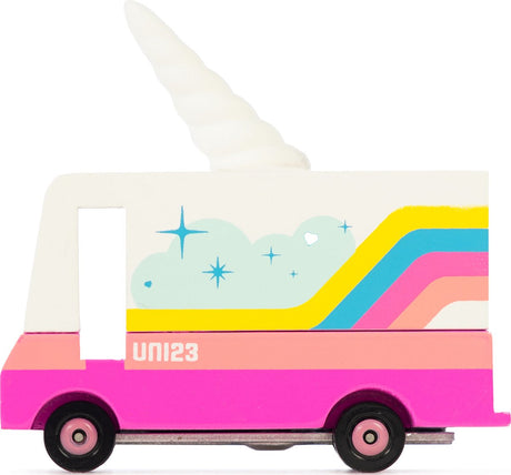 Candylab Toys Candycar Vans: Einhorn 2.0 von (uni23) 8,4x4,1x6,5cm, Holzdruckguss, in Geschenkbox, 3+