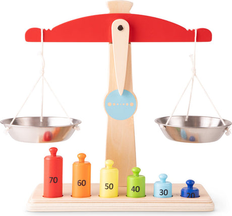 Woet ® houten speelgoedweegschaal - inclusief 6 speelgoedgewichtjes - balans weegschaal - educatief rollenspel - vanaf 3 jaar