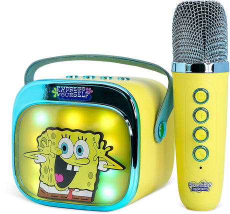 OTL Technologies Sponge Bob – Karaoke-Set für Kinder – kabelloses Mikrofon und Lautsprecher – mit Lichteffekten – Sprachverzerrung