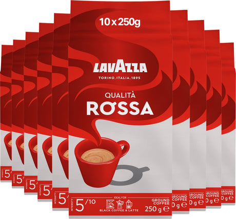 Lavazza qualità rossa Filterkaffee – gemahlener Kaffee – 100 % Arabica-Bohnen – Intensität 5 10 – 10 x 250 Gramm