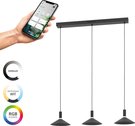 Eglo connect.z conomavilla-z smart hanglamp - led - 92 cm - zwart wit - instelbaar rgb wit licht - dimbaar - zigbee
