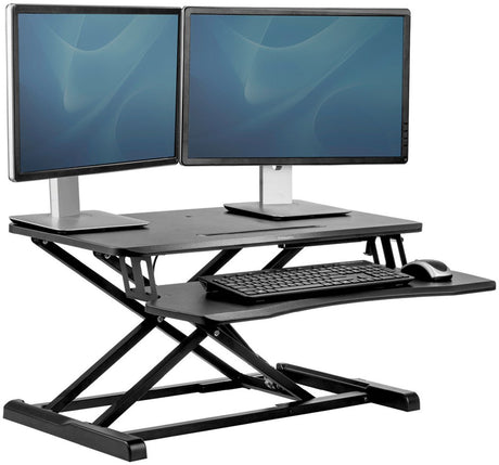 Fellowes corsivo Sitz-Steh-Tischkonverter | verstellbarer Schreibtischaufsatz | ergonomischer Arbeitsplatz für 2 Monitore |