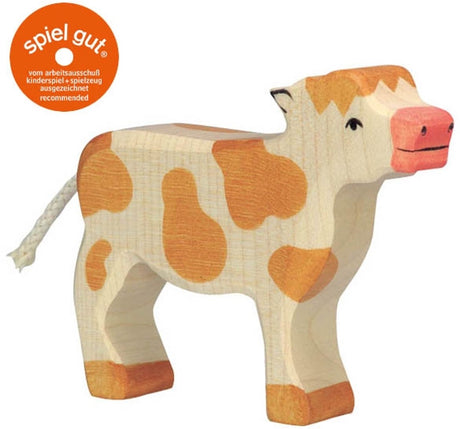 Holztiger-Kalb, stehend, braun. 11 cm.