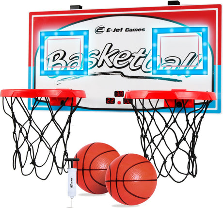 Gear2play basketbal duo hoop deurset met led verlichting - incl. twee mini basketballen en pomp - elektronische score
