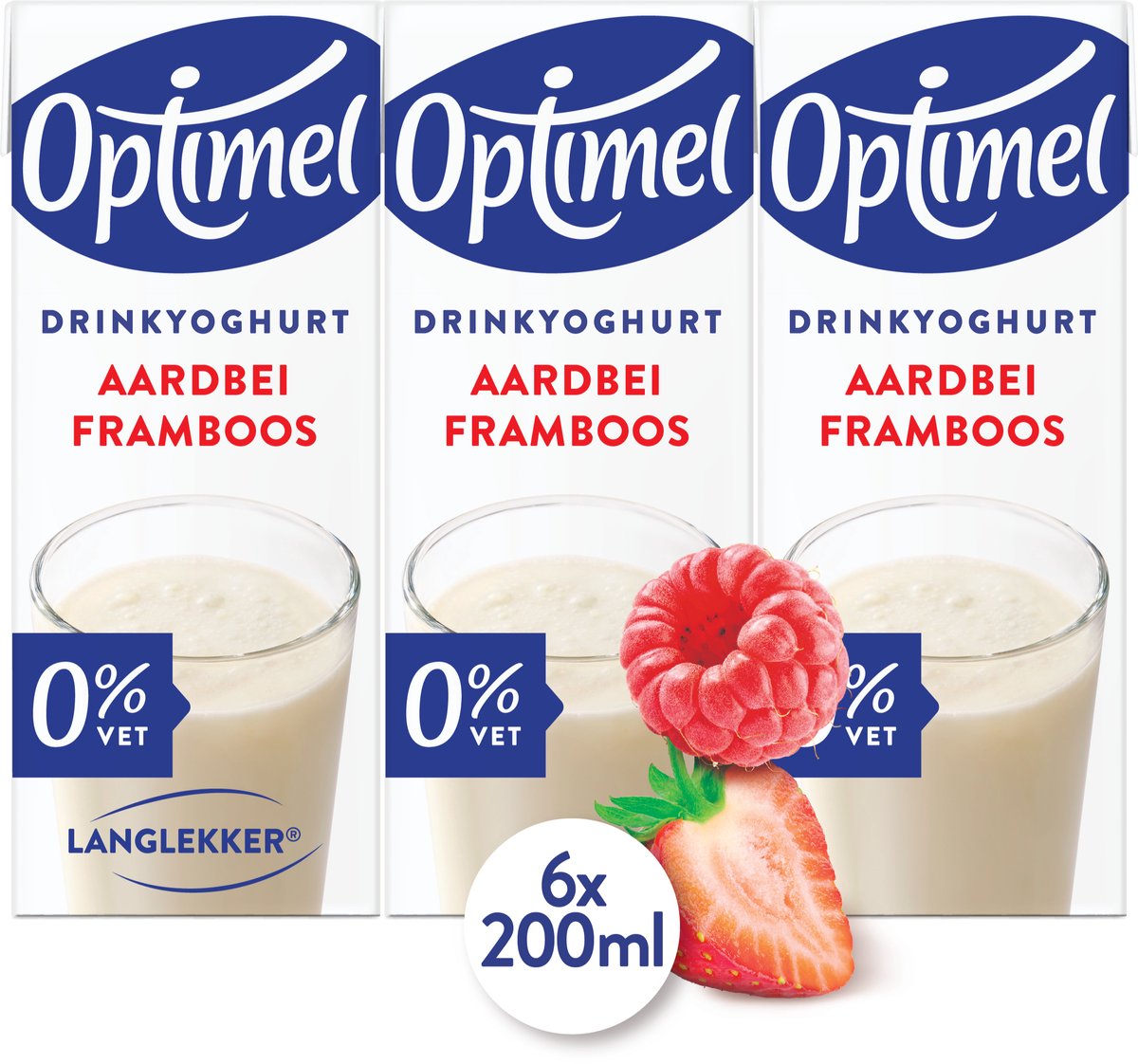 Optimel Long Tasting – Trinkjoghurt – 0 % Fett – Erdbeer-Himbeere – 5 x 6 x 200 ml – Vorteilspack