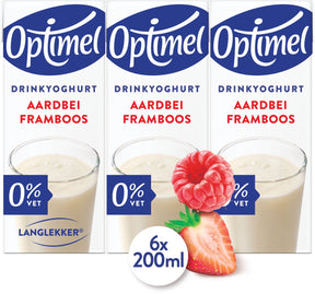 Optimel Long Tasting – Trinkjoghurt – 0 % Fett – Erdbeer-Himbeere – 5 x 6 x 200 ml – Vorteilspack