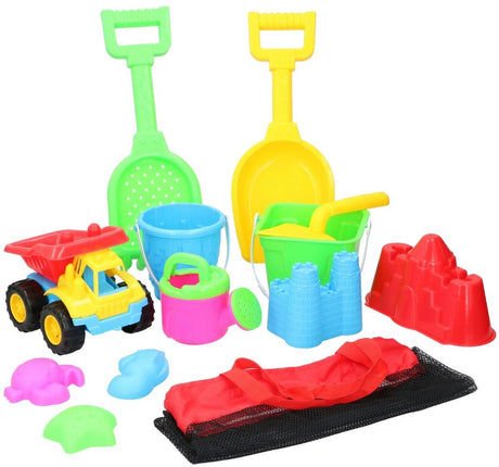 Eddy Toys Strandset Kind 13-teilig mit Tasche – Strandspielzeug Kinder – Eimer Schaufelwagen – Sandformen Strand – Wasserspielzeug Sommer – Strandspielset