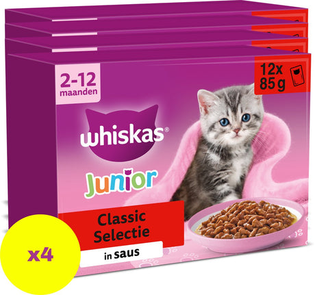 Whiskas Katzenfutter – Junior – klassische Auswahl in Soße – 48 x 85 g