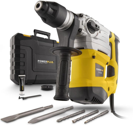 Powerplus Elektro-Schlagbohrmaschine POWX1195 – 4 in 1: Bohren, Hammer, Bohren, Meißeln, Meißelrotation, 1500 W Bohrmaschine, 6 Y, SDS Plus, 5 Acc.