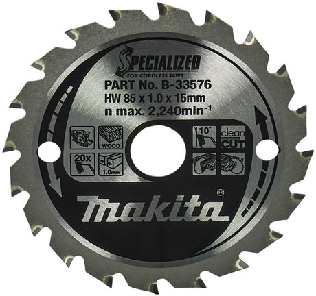 Makita Zubehör Kreissägeblatt Holz 85x15x1,0 20t 10g - B-16885