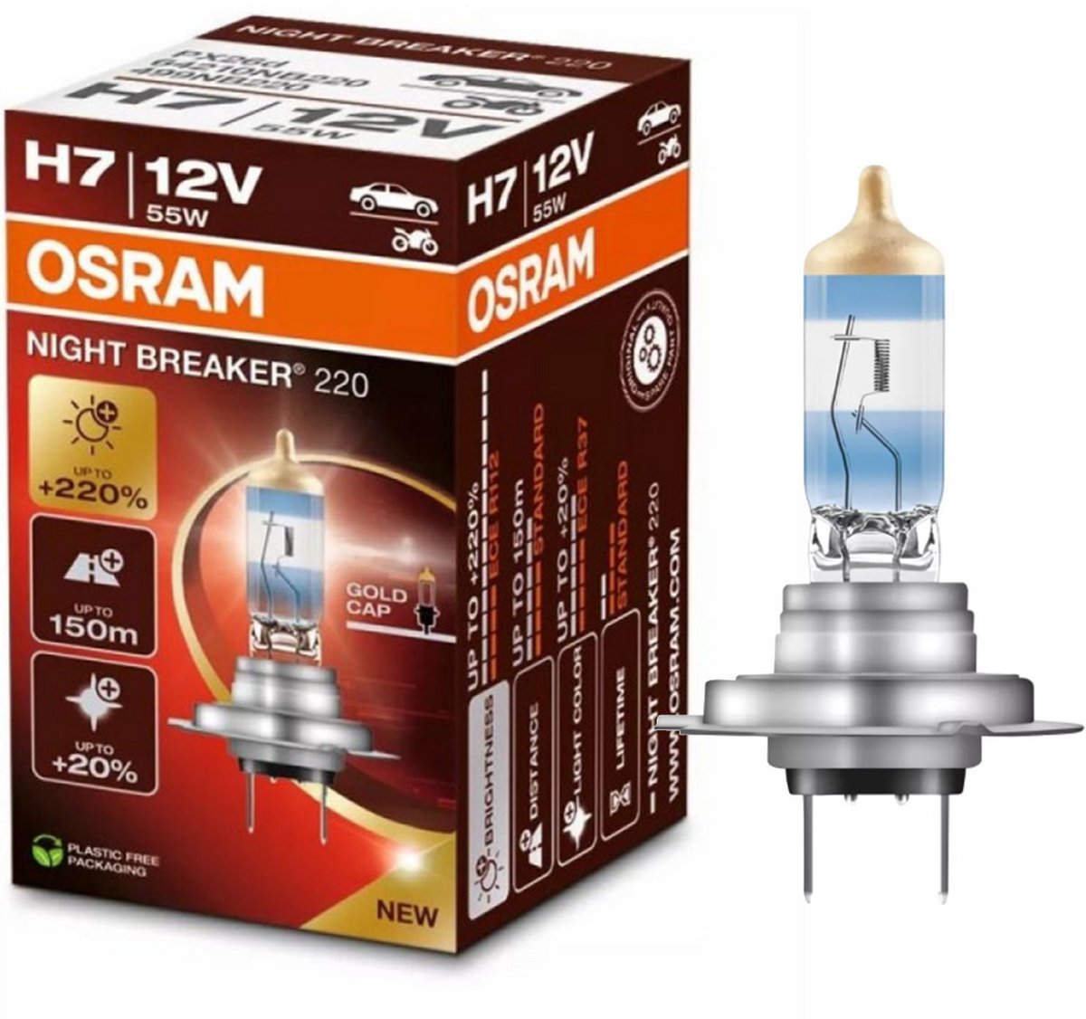 Osram Night Breaker-Serie – Halogen-Autolampe – 220 % helleres Licht – H7 – große Reichweite