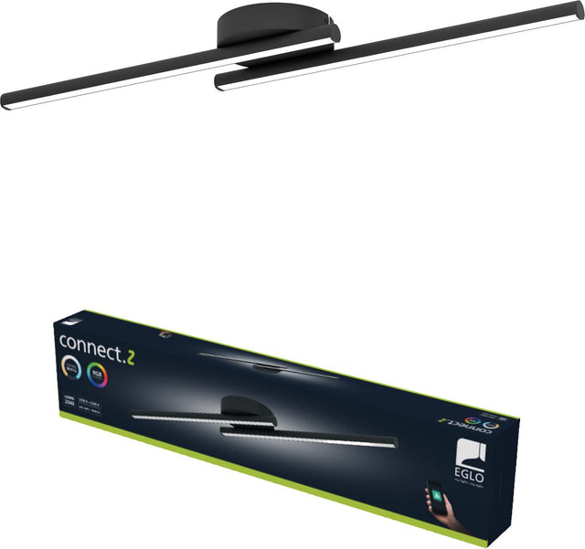 Eglo flatron-z plafondlamp - 80 cm - zwart - instelbaar rgb wit licht - dimbaar - zigbee