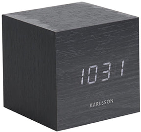 Karlsson Wecker Mini-Würfel – schwarzes Furnier, weiße LED – 8 x 8 x 8 cm – skandinavisch – Wecker für Schlafzimmer – Wecker