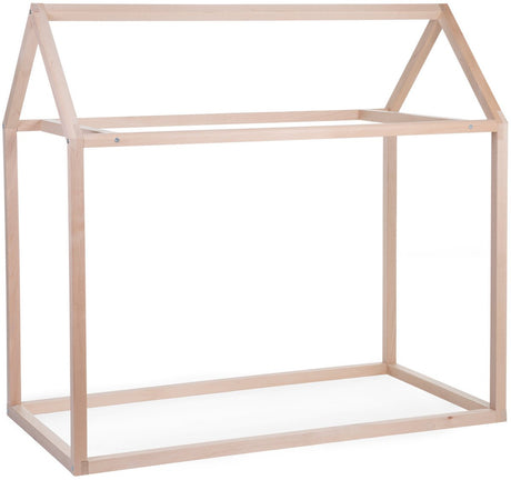 Childhome Hausbett aus massivem Buchenholz – Betthaus für das Kinderzimmer mit verspielter Dachgestaltung – Gestell auf dem Boden, sicher für Kleinkinder – kann mit Girlanden oder Lichtern dekoriert werden – 148 x 78 x 138 cm – Natur