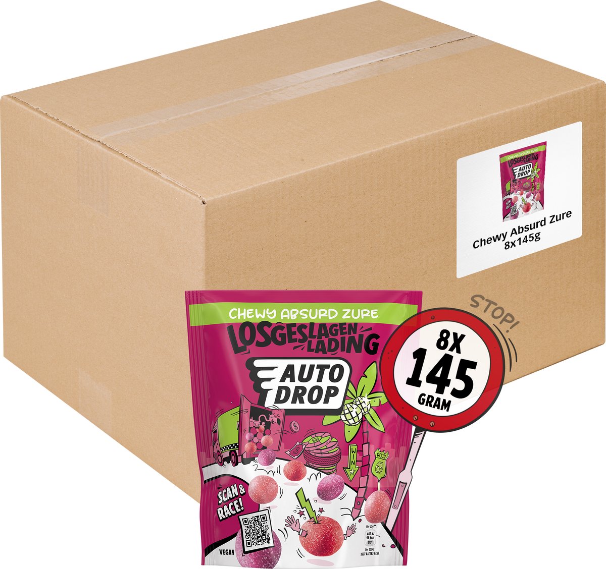 Autodrop losgeslagen lading zure cadillac chews - 8 zakjes - 145 gram