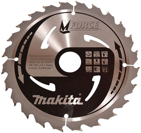 Makita Kreissägeblatt für Holz | mforce | ø 190 mm Achsloch 30 mm 24 Zähne – B-32041
