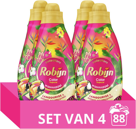 Robijn kleine leistungsstarke Kollektionen Flüssigwaschmittel – tropisch – 4 x 22 Wäschen