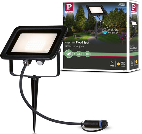 Paulmann Plug Shine LED Gartenstrahler Fluter Loose Spot IP65 3000K 15,5W Schwarz