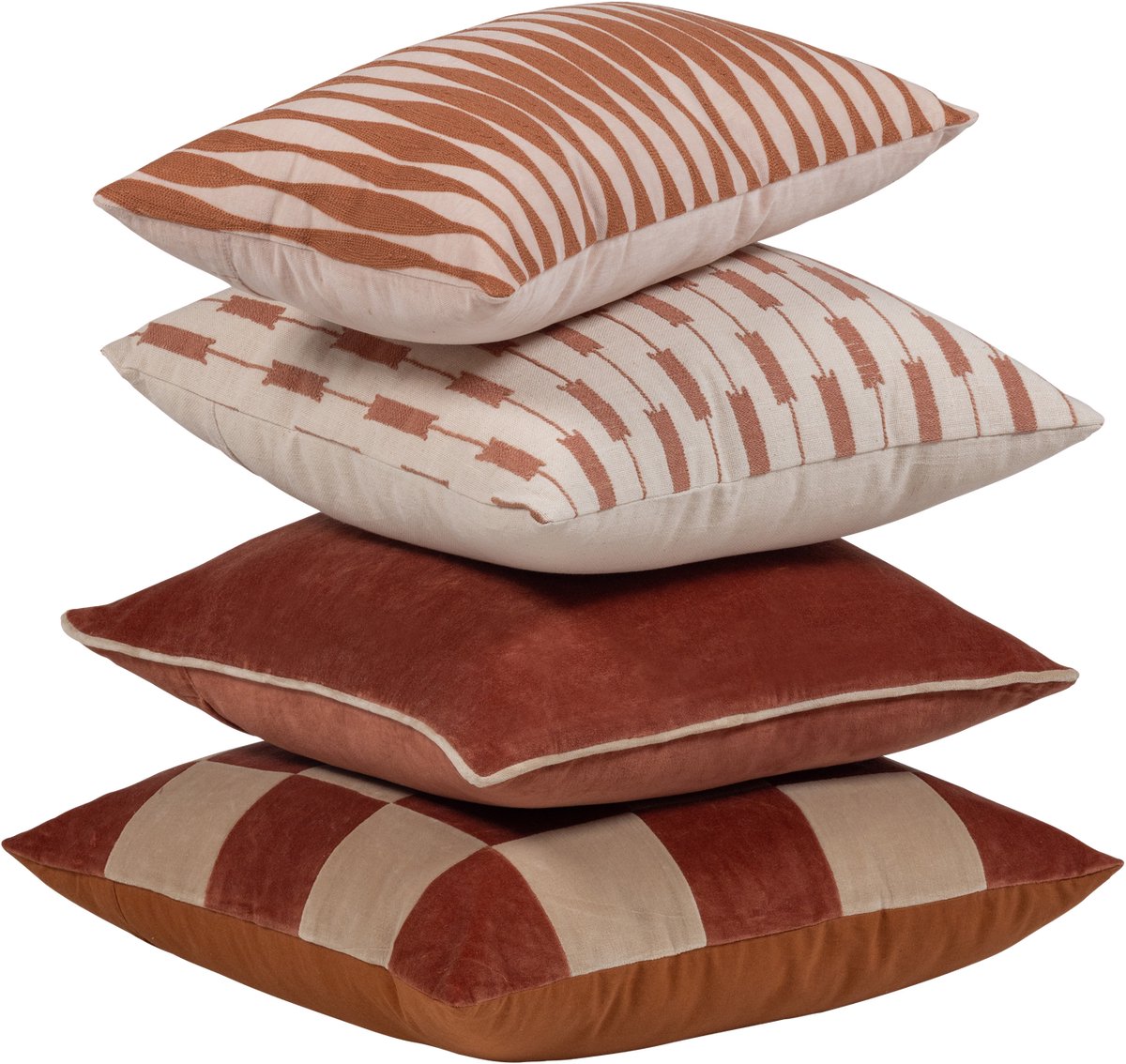 Woood zena kussens - katoen - roze roestbruin - 50x50x10 cm - set van 4
