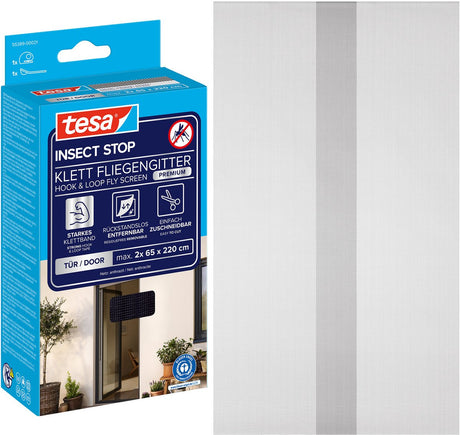 Tesa Insect Stop H L Fliegengitter Premium für Türen – Insektenschutz für Tür mit Klettverschluss, abnehmbar, Anthrazit – 120 x 220 cm