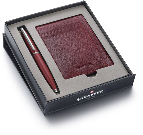 Sheaffer Kugelschreiber-Geschenkset – VFM 9403 – Excessive Red Chrome plattiert – mit Kreditkartenetui Scarlet Blaze – SF-G2940351-2