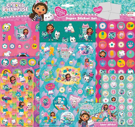 Totum Gabby's Dollhouse Super Sticker Set XL 7 Blatt inkl. Luxuriöse Aufkleber und Spiele – Gabbys Puppenhausspielzeug für Mädchen und Jungen