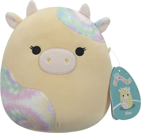 Jazwares squishmallows - little plush (rina - yellow cow w tie dye spots) - 19cm plush