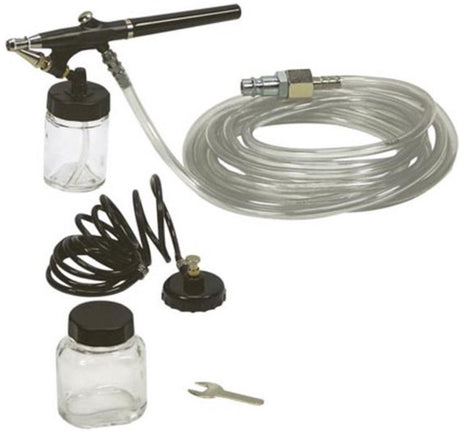 Stanley Airbrush-Set für Kompressor, 5-teilig, 15 l min 3 bar mit Airbrush-Pistolenschlauch, Spiralschlauch, 2 Reservoirs und Multifunktionsschlüssel, für den Modellbau, Make-up, Möbel, Auto
