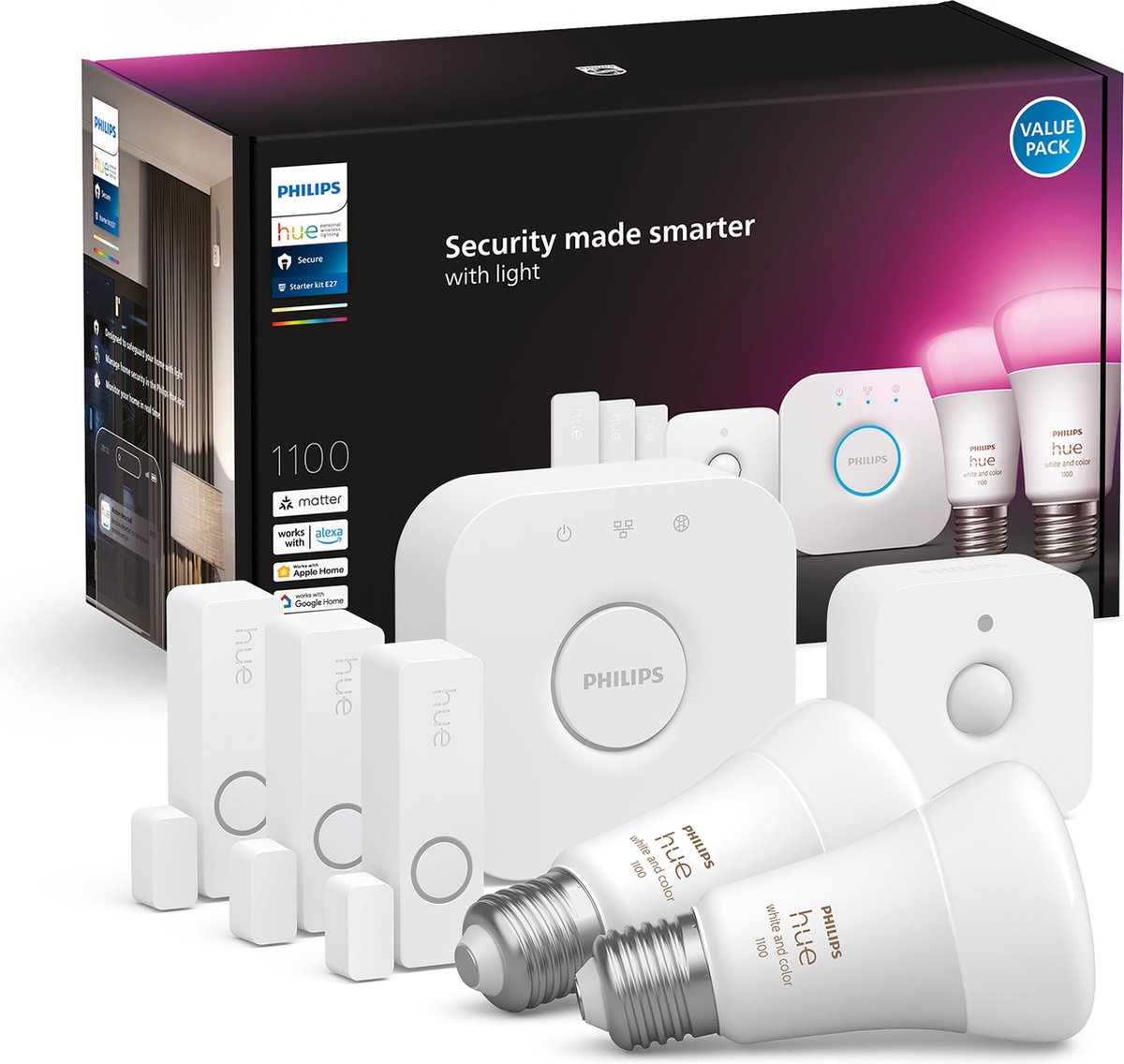 Philips hue secure starterkit - wit en gekleurd licht - e27