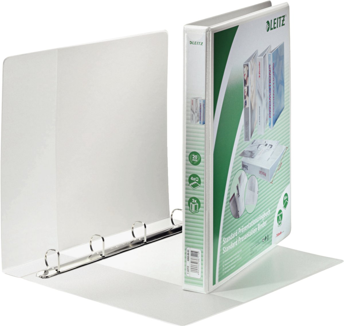 Leitz Präsentationsringbinder A4, extra breit, weiß, mit vier D-Ringen