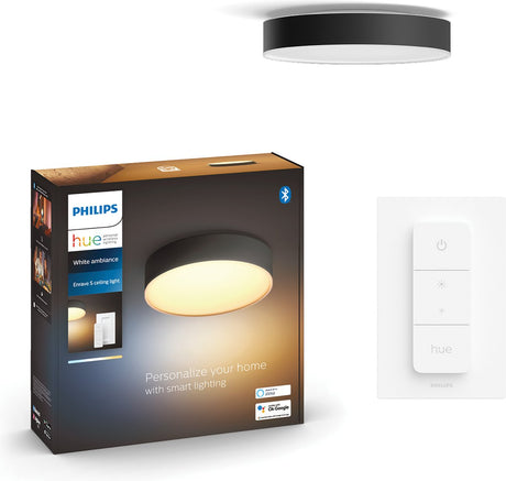 Philips hue enrave - ronde led plafondlamp - zwart - aanpasbaar wit licht - ø 381mm - slimme verlichting