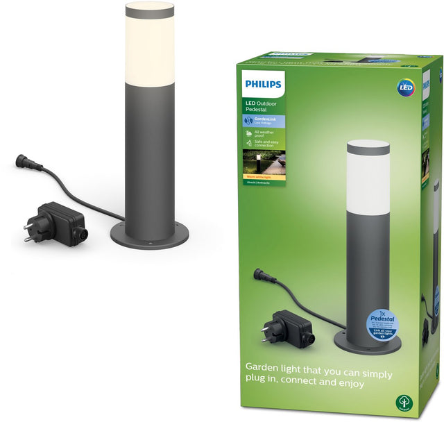 Philips led utrecht sokkellamp basisset voor buiten - laagspanning - antraciet - warmwit licht - 24 w