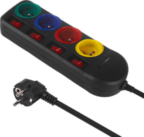 Maclean mce508 b – Steckdosenleiste – 4x Verlängerungskabel + USB A C, mit Schaltern – 250 VAC 10 A – 1,5 m – Schwarz