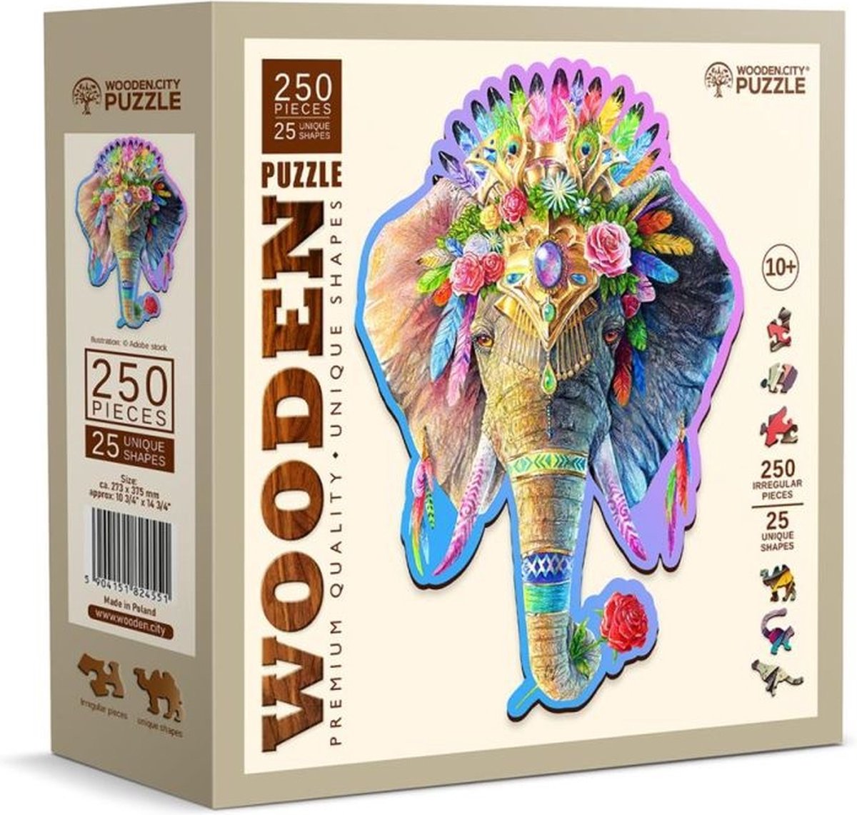 Holzstadt wood.city Holzpuzzle - bunter Elefant - 250 Teile.
