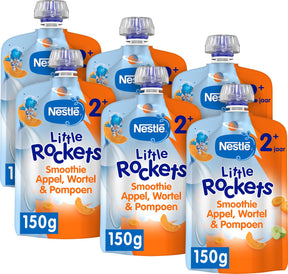 Nestlé Little Rockets Squeeze Fruit Apfel Karotte Kürbis – Snacks für Kleinkinder ab 2 Jahren – 6 Stück x 150 g