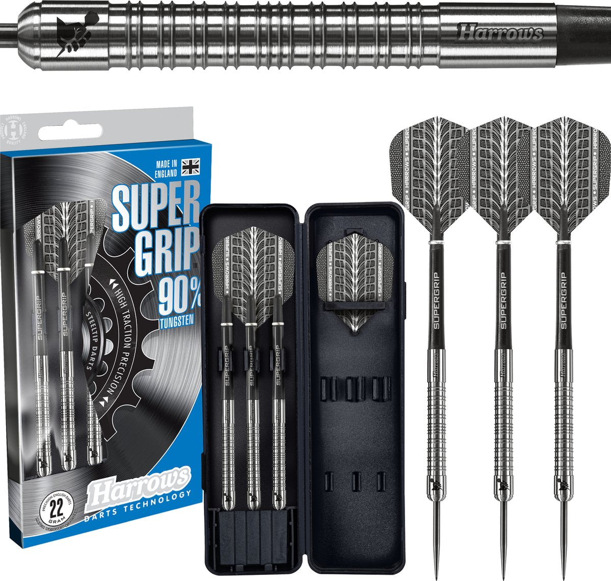 Harrows Steeltip-Darts Super Grip – 90 % Wolfram – 23 Gramm – Profi-Darts mit maximalem Grip – Wettkampftraining –