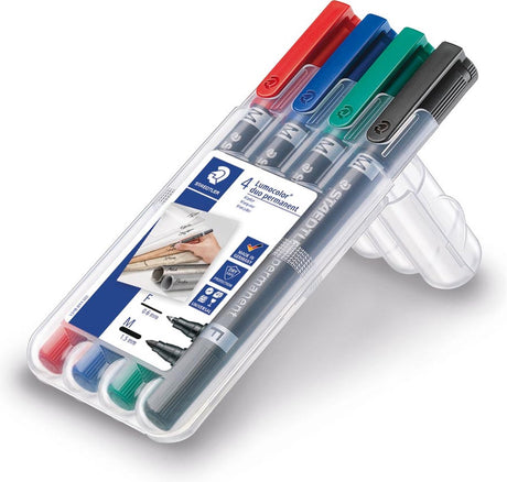 Staedtler Lumocolor Permanent Duo - Permanentmarker mit 2 Spitzen (f m) - Box 4 Stk