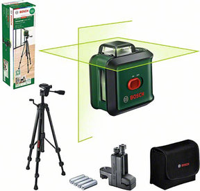 Bosch Universallevel 360 Premium-Set – 360°-Kreuzlinienlaser – inklusive Stativ – Universalklemme mm3 – Aufbewahrungskoffer – Batterien