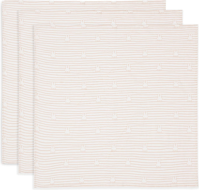 Jollein x nijntje hydrofiele doek small - 70x70cm - miffy stripe - biscuit - 3 stuks