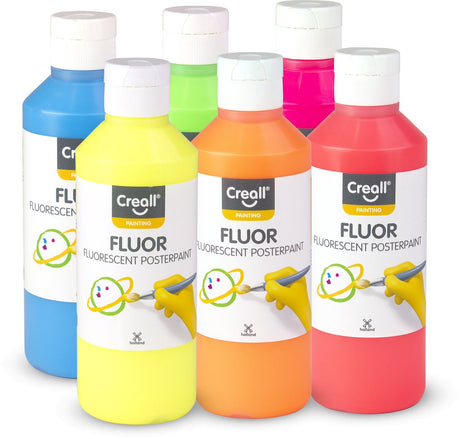 Creall Gouache-Set – Fluor – fluoreszierende Farbe – Set mit 6 fluoreszierenden Farben – 6 x 250 ml – für Kinder und kreative Menschen – hergestellt in den Niederlanden