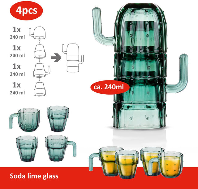 Alpina Trinkgläser in Kaktusform - stapelbar - 240 ml - 4er-Set - Grün