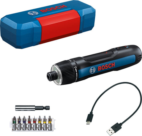 Bosch Blue Go 3 Akkuschrauber | inkl. 1x 2,0-Ah-Akku + Ladegerät | im Koffer + 8-teiliger Schraubendreher-Bitsatz - 06019h2201